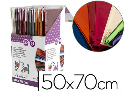 [CL11] PAPEL CELOFAN LIDERPAPEL 50X70 CM EXPOSITOR DE 56 BOLSAS DE 5 HOJAS 8 COLORES SURTIDOS
