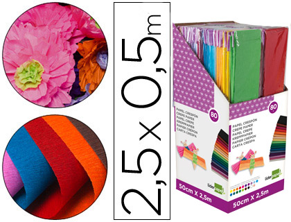 [CP20] PAPEL CRESPON LIDERPAPEL 0.50 X 2.50 MT ENCELOFANADO EXPOSITOR DE 80 UNIDADES COLORES SURTIDOS