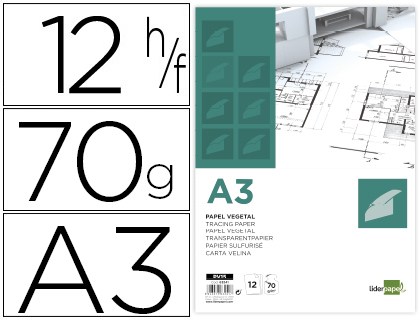 [PV15] PAPEL DIBUJO LIDERPAPEL A3 297X420MM 70G/M2 VEGETAL SOBRE DE 12 HOJAS