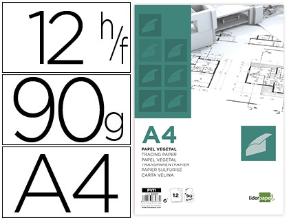 [PV11] PAPEL DIBUJO LIDERPAPEL A4 210X297MM 90G/M2 VEGETAL SOBRE DE 12 HOJAS