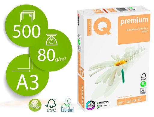 [75312] PAPEL FOTOCOPIADORA IQ PREMIUM DIN A3 80 GRAMOS PAQUETE DE 500 HOJAS