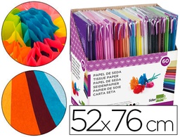 [SE03] PAPEL SEDA LIDERPAPEL 52X76 CM EXPOSITOR 60 BOLSAS DE 5 HOJAS12 COLORES SURTIDOS