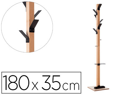 [PECPP.01] PERCHERO MADERA PAPERFLOW HAYA 8 COLGADORES CON PARAGUERO NEGRO ALTURA 180 CM
