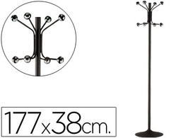 [606-N] PERCHERO METALICO PIE 8 COLGADORES COLOR NEGRO 177X38 CM
