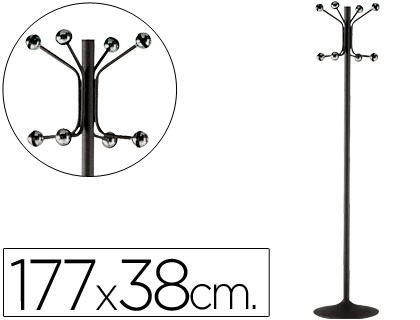 [606-N] PERCHERO METALICO PIE 8 COLGADORES COLOR NEGRO 177X38 CM