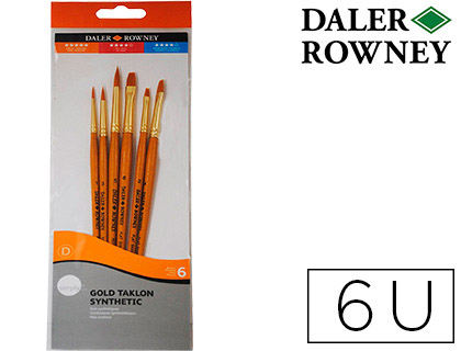 [D216920601] PINCELES DALER ROWNEY SIMPLY ART SINTENTICO MANGO CORTO DORADO BLISTER DE 6 UNIDADES