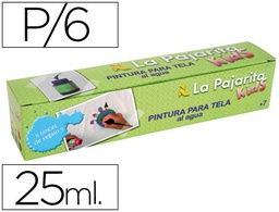 [119494] PINTURA PARA TELA LA PAJARITA KIDS 25 ML CAJA DE 6 UNIDADES COLORES SURTIDOS + PINCEL
