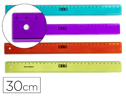 [1130 0150] REGLA M+R 30 CM PLASTICO GRADUADA Y BISELADA COLORES SURTIDOS