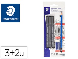 [308 SBK3P2] ROTULADOR STAEDTLER CALIBRADO MICROMETRICO 308 NEGRO BLISTER DE 3 UND + GOMA LAPIZ Y SACAPUNTAS DE REGALO