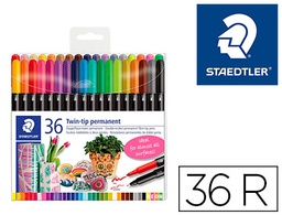 [3187 TB36] ROTULADOR STAEDTLER PERMANENTE DOBLE PUNTA 3187 ESTUCHE DE 36 UNIDADES COLORES SURTIDOS