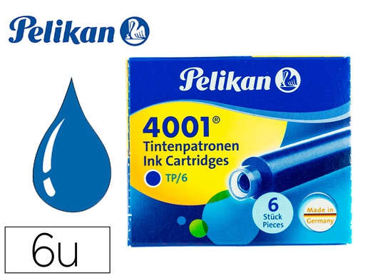 [301176] TINTA PARA PLUMAS PELIKAN AZUL REAL CAJA 6 CARTUCHOS