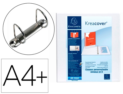 [51825E] CARPETA EXACOMPTA CANGURO 2 ANILLAS 60 MM DIN A4+ CARTON FORRADO POLIPROPILENO PERSONALIZABLE 3 BOLSILLOS