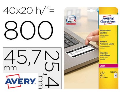 [L6145-20] ETIQUETA ADHESIVA RESISTENTE AVERY 45,7X25,4 MM PERMANENTE LASER BLANCA CAJA DE 800 UNIDADES
