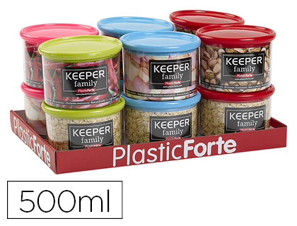 [11889] BOTE MULTIUSOS PLASTICO 500 ML CON TAPA DE COLOR 110X110X80 MM