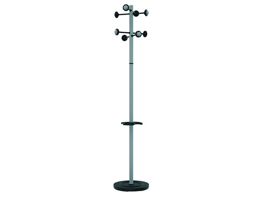 [100340698] PERCHERO METALICO UNILUX ACCUEIL PIE 8 COLGADORES CON PARAGUERO Y BANDEJA GOTEO GRIS METALIZADO 177X38 CM