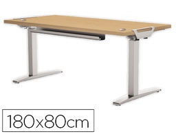 [9709501] MESA DE OFICINA LEVADO BASE METAL ACERO PINTADO SISTEMA ELECTRICO REGULABLE ALTURA TABLERO ARCE 180 X 80 CM