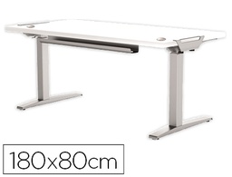 [9708901] MESA DE OFICINA LEVADO BASE METAL ACERO PINTADO SISTEMA ELECTRICO REGULABLE ALTURA TABLERO BLANCO 180 X 80 CM