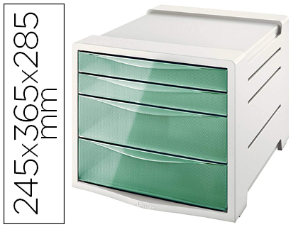 [626285] FICHERO CAJONES DE SOBREMESA ESSELTE COLOUR ICE PLASTICO 4 CAJONES COLOR VERDE 245X365X285 MM