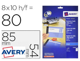 [C32015-10E] TARJETA DE VISITA AVERY BLANCA MATE 85X54 MM IMPRIMIBLE DOBLE CARA PARA INK-JET 260 GR PACK DE 80