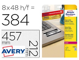 [L6009-8] ETIQUETA ADHESIVA AVERY POLIESTER PLATA 45,7X21,2 MM LASER PACK DE 8 UNIDADES