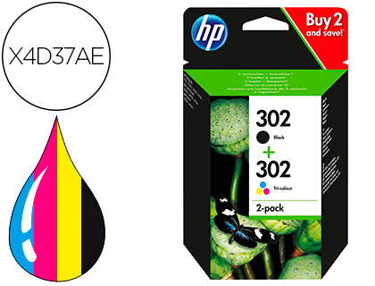 [X4D37AE] INK-JET HP 302 DESKJET 11XX / 21XX / 36XX ENVY 45XX / OFFICEJET 38XX / 46XX / 52XX PACK MULTICOLOR NEGRO