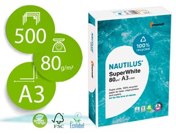 [013408019002] PAPEL FOTOCOPIADORA NAUTILUS SUPERWHITE 100% RECICLADO DIN A3 80 GRAMOS PAQUETE DE 500 HOJAS