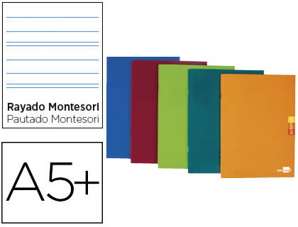 [LB65] LIBRETA LIDERPAPEL SCRIPTUS A5 PLUS 48 HOJAS 90G/M2 RAYADO MONTESSORI 5MM CON MARGEN COLORES SURTIDOS