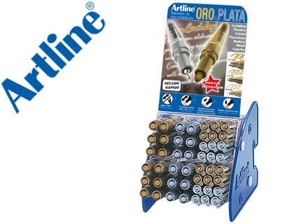 [EXP. 48 UNDS] ROTULADOR ARTLINE MARCADOR PERMANENTE TINTA METALICA GAMA ORO Y PLATA EK-900-999 EXPOSITOR DE 48 UNIDADES
