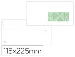 [SL38] SOBRE LIDERPAPEL BLANCO 115X225 MM VENTANA DERECHA SOLAPA TIRA DE SILICONA PAPEL RECICLADO 90 GR CAJA DE 500