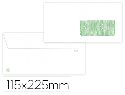 [SL38] SOBRE LIDERPAPEL BLANCO 115X225 MM VENTANA DERECHA SOLAPA TIRA SILICONA RECICLADO 90 GR CAJA DE 500 UNIDADES