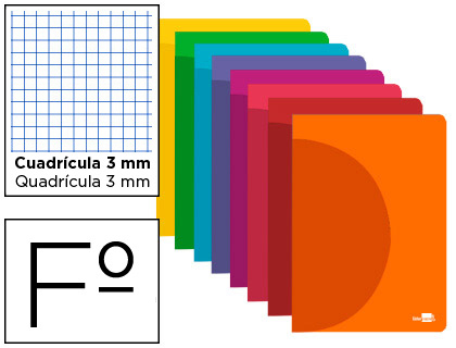 [LF19] LIBRETA LIDERPAPEL 360 TAPA DE PLASTICO A4 48 HOJAS 90G/M2 CUADRO 3 MM CON MARGEN COLORES SURTIDOS