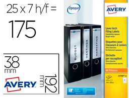 [L4760-25] ETIQUETA ADHESIVA AVERY PERMANENTE BLANCA 38X192 MM PARA LOMO ARCHIVADOR LASER CAJA DE 175 UNIDADES