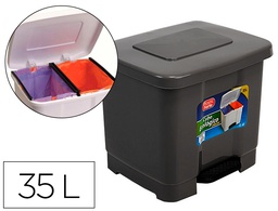 [1126522] PAPELERA CONTENEDOR PLASTICFORTE PLASTICO CON PEDAL 2 COMPARTIMENTOS 35 LITROS GRIS OSCURO