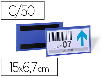 [1742-07] FUNDA DURABLE MAGNETICA 150X67 MM PLASTICO AZUL VENTANA TRANSPARENTE PACK DE 50 UNIDADES