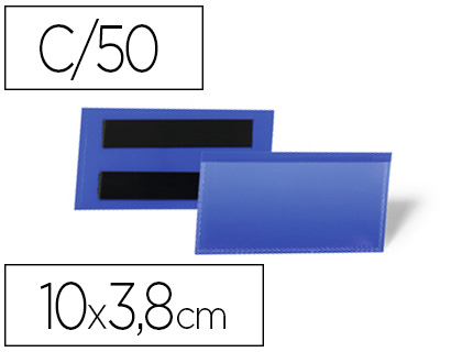 [1741-07] FUNDA DURABLE MAGNETICA 100X38 MM PLASTICO AZUL VENTANA TRANSPARENTE PACK DE 50 UNIDADES