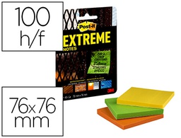 [7100182000] BLOC DE NOTAS ADHESIVAS QUITA Y PON POST-IT EXTREME 76X76 MM CON 45 HOJAS PACK DE 3 UNIDADES AMARILLO NARANJA Y