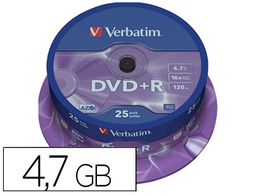 [43500] DVD+R VERBATIM CAPACIDAD 4.7GB VELOCIDAD 16X 120 MIN TARRINA DE 25 UNIDADES