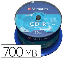 [43351] CD-R VERBATIM CAPACIDAD 700MB VELOCIDAD 52X 80 MIN TARRINA DE 50 UNIDADES