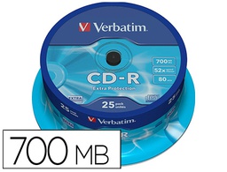 [43432] CD-R VERBATIM CAPACIDAD 700MB VELOCIDAD 52X 80 MIN TARRINA DE 25 UNIDADES