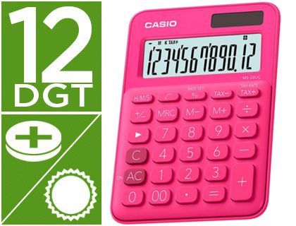[MS-20UC-RD] CALCULADORA CASIO MS-20UC-RD SOBREMESA 12 DIGITOS TAX +/- COLOR FUCSIA
