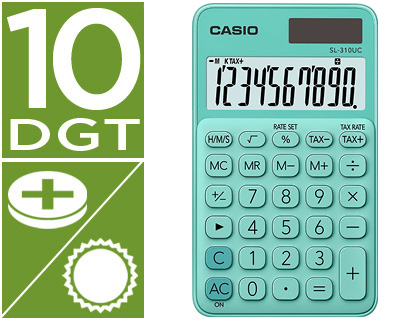 [SL-310UC-GN] CALCULADORA CASIO SL-310UC-GN BOLSILLO 10 DIGITOS TAX +/- TECLA COLOR VERDE