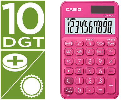 [SL-310UC-RD] CALCULADORA CASIO SL-310UC-RD BOLSILLO 10 DIGITOS TAX +/- TECLA COLOR FUCSIA