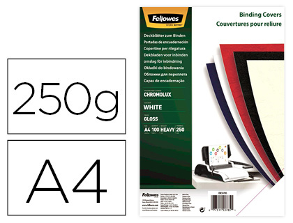 [5378006] TAPA DE ENCUADERNACION FELLOWES DIN A4 CARTON BRILLO BLANCO CHROMOLUX 250 GR PACK DE 100 UNIDADES