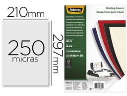 [5370405] TAPA DE ENCUADERNACION FELLOWES DIN A4 CARTON SIMILPIEL CUERO NEGRO DELTA 250 GR PACK DE 100 UNIDADES