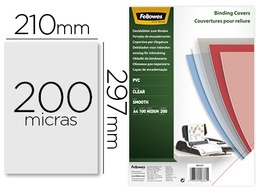 [5376102] TAPA DE ENCUADERNACION FELLOWES DIN A4 PVC TRANSPARENTE CRISTAL 200 MICRAS PACK DE 100 UNIDADES