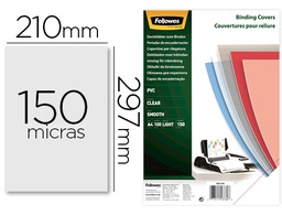 [5376001] TAPA DE ENCUADERNACION FELLOWES DIN A4 PVC 150 MICRAS TRANSPARENTE PACK DE 100 UNIDADES