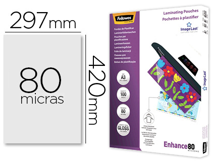 [5306207] BOLSA DE PLASTIFICAR FELLOWES BRILLO DIN A3 80 MC PACK 100 UNIDADES