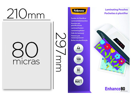 [5452103] BOLSA DE PLASTIFICAR FELLOWES MATE DIN A4 80 MC PACK 100 UNIDADES