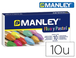 [MNC00044] LAPICES CERA MANLEY FLUOR Y PASTEL CAJA DE 10 COLORES SURTIDOS