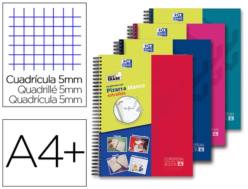 [400120643] CUADERNO ESPIRAL OXFORD EUROPEANBOOK 5 WRITE&ERASE SCHOOL CLASSIC DIN A4+ 120 HOJAS CUADRO 5 MM CON MARGEN
